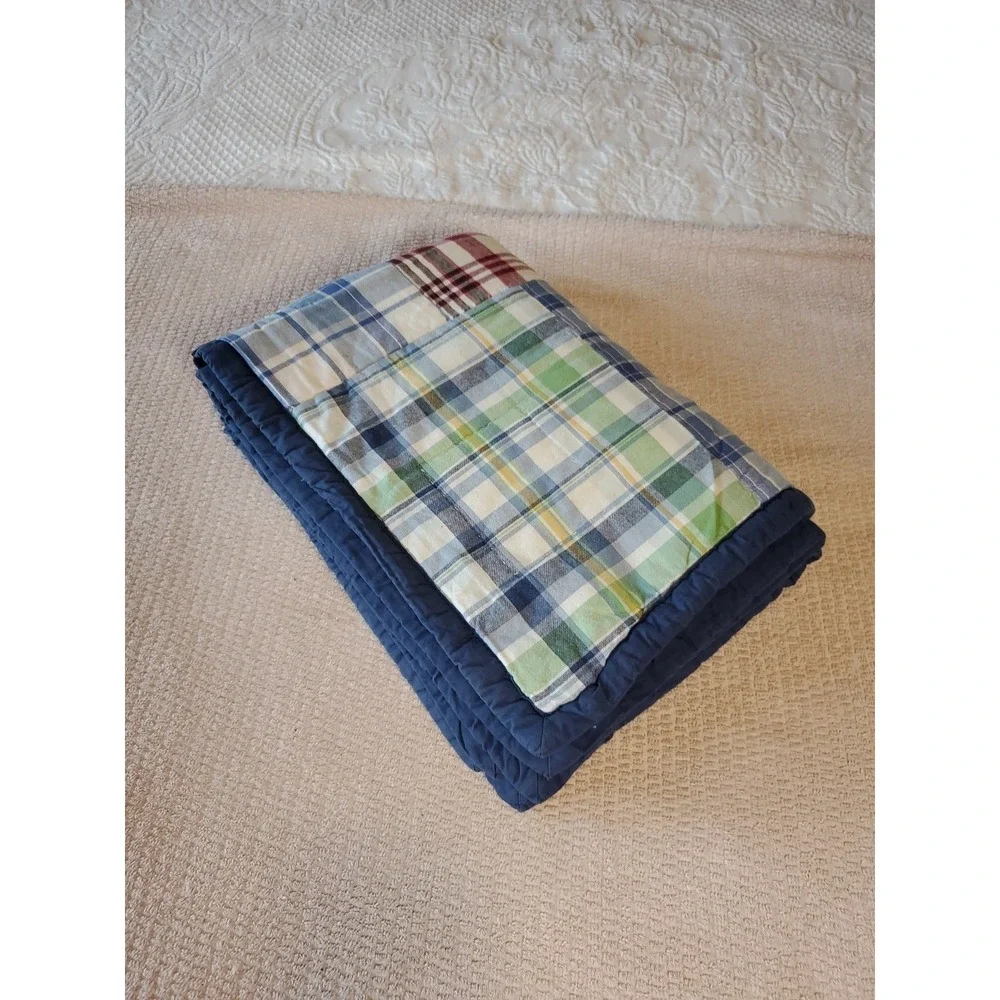 Pottery Barn Teens Quilted Madras Patchwork 2 Shams Blue Red Green *flaw*‎